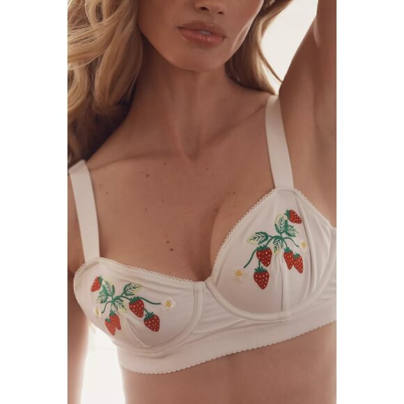 By Anthropologie Strawberry Embroidered Bra M - Picture 1 of 2